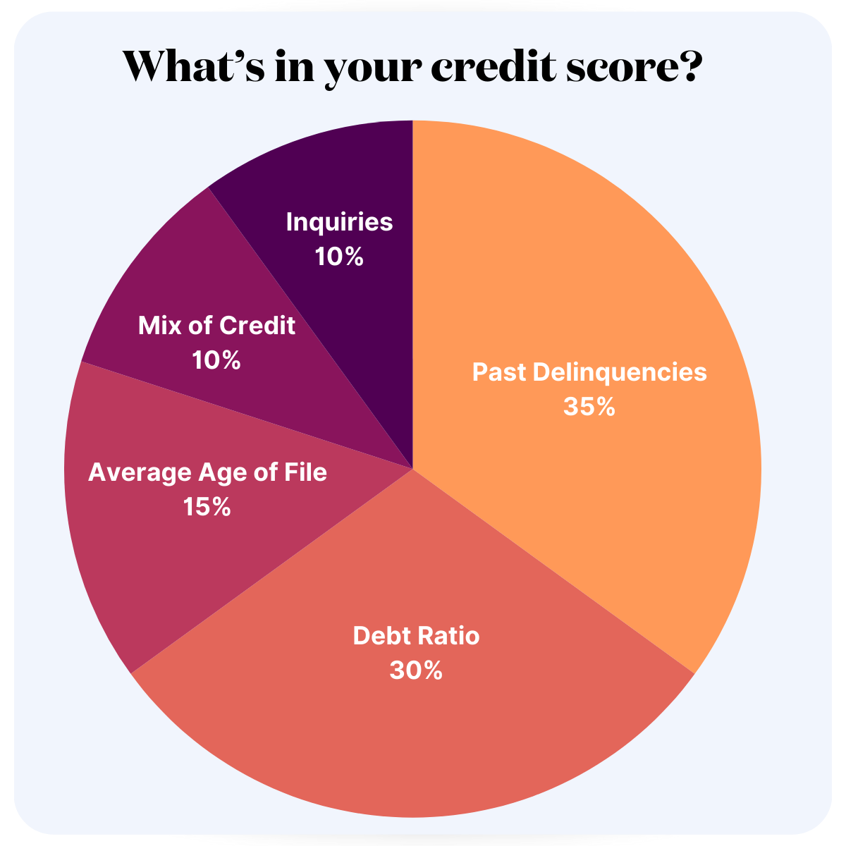 CredEvolv Credit Score Pie Chart - What’s in your credit score