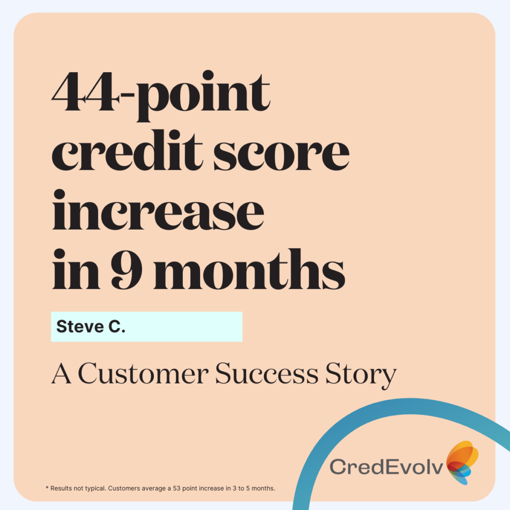 CredEvolv Success Story - 44 point credit score increase in 9 months
